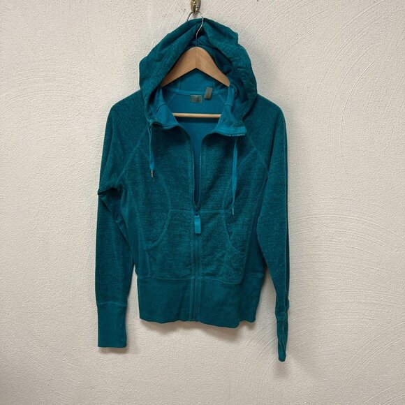 Zella Space Dye Fitted Track Jacket Lightweight Hood Full Zip Teal Women Medium - Picture 2 of 5